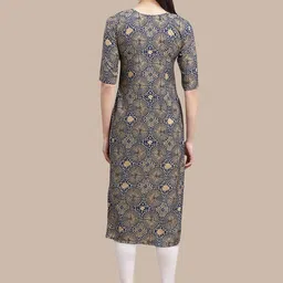 7threads 1 Stop Fashion Women Pack of 2Black & Grey Ethnic Motifs Printed Crepe Kurta image 2