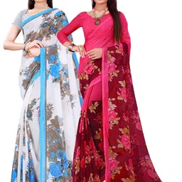 Florence Women White & Magenta Pack Of 2 Pure Georgette Saree-image-75