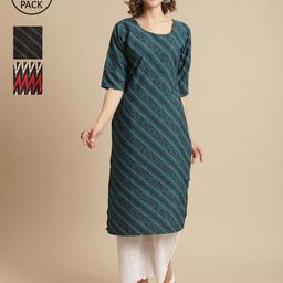 7threads KALINI Pack Of 3 Ethnic Motifs Printed Straight Regular Crepe Kurta-picture-37