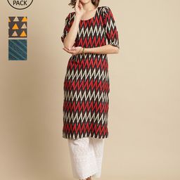 7threads KALINI Pack Of 3 Ethnic Motifs Printed Straight Regular Crepe Kurta-picture-6
