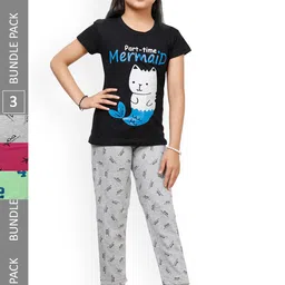 IndiWeaves Kids Girls Pack of 3 Printed Cotton Lounge Pants-picture-20