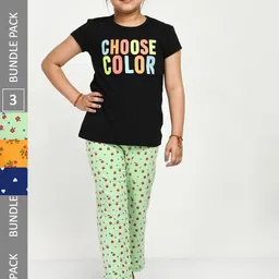 IndiWeaves Kids Girls Pack of 3 Printed Cotton Lounge Pants-picture-13