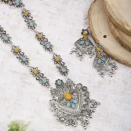 DEGHLAM Set of 3 Silver-Plated Stone-Studded & Beaded Necklace & Earrings-picture-20