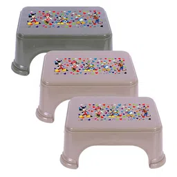 Kuber Industries Grey & Brown 3 Pieces Abstract Printed Plastic Bathroom Step Stools image 3