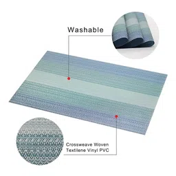 YELONA Blue & Green 8 Pieces Striped Rectangular Table Placemats image 4