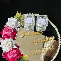mridang Customize Engagement Ring platter with beautiful Floral work Wood Decorative Platter image 3