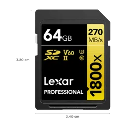 Lexar Professional 1800x GOLD Series SDXC 64GB Class 10 270MB/s Memory Card image 2