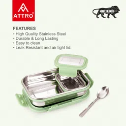 attro Lunchmate Sleek & Compact Airtight Leakproof 2 Containers Lunch Box image 4