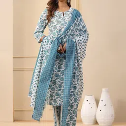 assume fab Women Printed Cotton Blend Straight Kurta With Attached Dupatta image 3