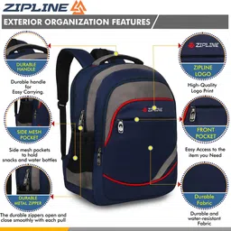 ZIPLINE Unisex Blue & Grey Colourblocked Contrast Detail Backpack image 2