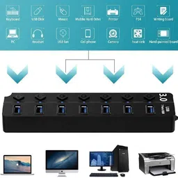 DHAVJ 1 USB 3.0 HUB Splitter 7 Ports with On/Off Switches High Speed USB Adapter image 5
