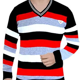 ss creations Men Striped V Neck Multicolor Sweater image 1