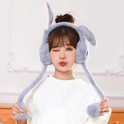 omsurajiya Grey Moving Ears Air Pump Earmuff for Girls/Women Winter Cute Furr Design Ear Muff image 3