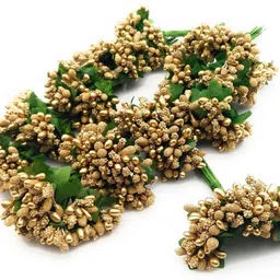 satyam kraft Artificial Pollen Flowers for Hair Accessories(12 Bunch of 12 Pollen Each) Gold Poinsettia Artificial Flower image 5
