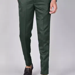 Men Regular Fit Green Polycotton Trousers-image-6