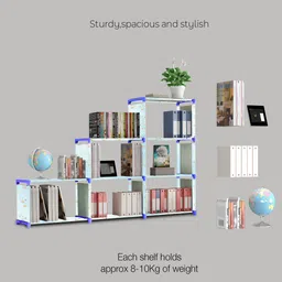 sb07 18 Layer Multipurpose Portable SpaceSaving Cloth/Shoe/Books Shelf Home & Office Metal Open Book Shelf image 2