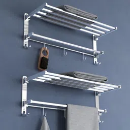 plantex Dual Folding Towel Rack/Holder/Towel Stand/Hanger/Towel Bar for Bathroom Silver - Chrome Towel Holder-picture-27