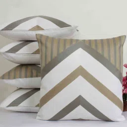 Brown Striped Cotton 20 x 20 Inches Cushion Covers (Set of 5) by Jamio Firati image 1