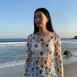 Mohini vastram Handmade crochet pattern top ["White blue"] Handkerchief image 1