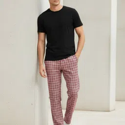 glitchez Men Straight Fit Maroon, White Pure Cotton Trousers image 5