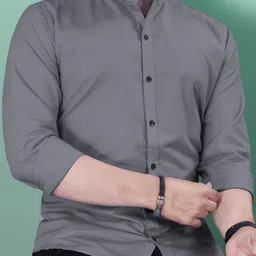 Men Regular Fit Solid Mandarin Collar Casual Shirt-image-21