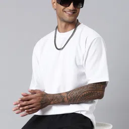 lewel Men Solid Round Neck Polyester White T-Shirt image 1