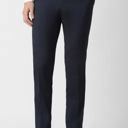 peter england Men Slim Fit Blue Polyester Trousers image 1