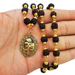 nirvana mukhi Spiritual Shiv trishul Damaru Locket With original Pamchmukhi Rudraksh Beads Gold-plated Plated Brass, Wood Necklace-picture-33