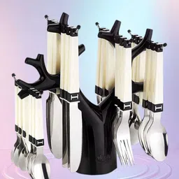 denique Fork Table Spoon Cutlery Set, 24-Pieces With Tree Stand Stainless Steel, Plastic Cutlery Set image 4