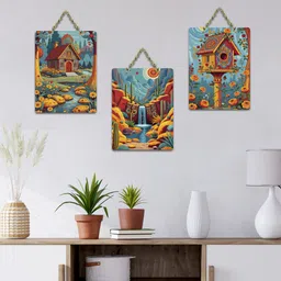 ranovaa Wooden Wall Hanging Waterfall Design | Decorative Home Decor (DWA_9661) Pack of 3 image 2