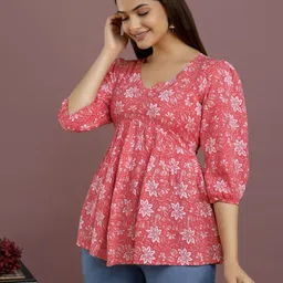 maheshvi Casual Balloon Sleeve Floral Print Women Pink Top image 3