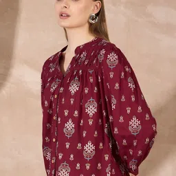 kavisaa Women Regular Fit Floral Print Mandarin Collar Casual Shirt image 5