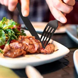 kitchantique Matte Black Silverware Set | 20-Pcs Flatware With Unique Checks Print Handle Stainless Steel Cutlery Set image 5