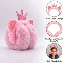 syga Winter Plush Crown Ear Earmuffs, Warm & Cozy for Kids & Adult Girls - Pink Ear Muff image 5