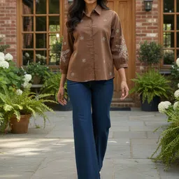 zummer Women Regular Fit Self Design Spread Collar Casual Shirt image 3