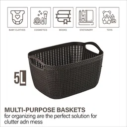 heart home Plastic Q-5 Multiuses Designer Unbreakable Plastic Storage Basket/Organizer/Bin (Brown) Storage Basket image 4