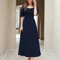 shyam sundari Women Fit and Flare Black Midi/Calf Length Dress image 5