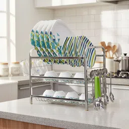 Utensil Kitchen Rack Wall-Mounted Kitchen Rack-Stainless Steel Dish, Cutlery & Organizer 15 x 18 inch Steel-image-82