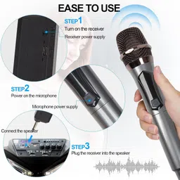kh Wireless Microphone, UHF Dual Cordless Dynamic Mic with Rechargeable Receiver Microphone image 4
