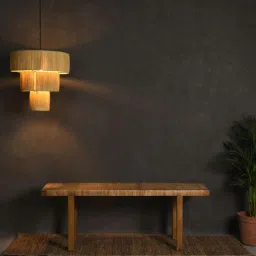 opaque studio Noklak Rafia & Iron Drum Pendant Hanging Light (Brown)-picture-23