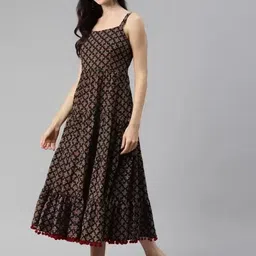 devdham Women Fit and Flare Black, Red, White Midi/Calf Length Dress image 4