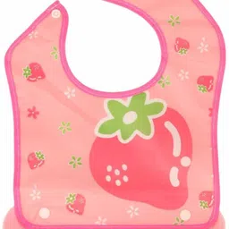 yellow bee Berry Bunny Baby Bib – Pink Bib with Strawberry Motif & Food Catcher Pocket image 3