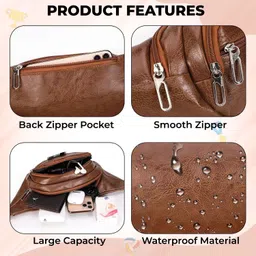 KRAPTICK PU Leather Waist Bag | Fanny Pack & Crossbody Bag for Travel, Running, Hiking & Gym | Waterproof & Lightweight Belt Bag | Adjustable Money Belt & Waist Pouch image 4