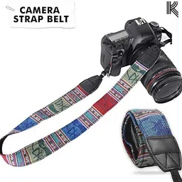 KRAPTICK Wolven Pattern Canvas Camera Neck Shoulder Strap Belt Compatible with All DSLR/SLR (Blue Stripe Pattern) Strap image 2