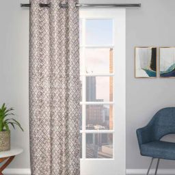 the conversion coffee Polyester Blend Geometric 9ft Light Filtering Eyelet Long Curtain-picture-44