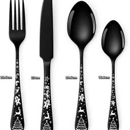 sapient 24 Pcs Premium Black Spoon Fork Knife Dinner Set for Daily Festive Use rust-free Stainless Steel Cutlery Set image 3
