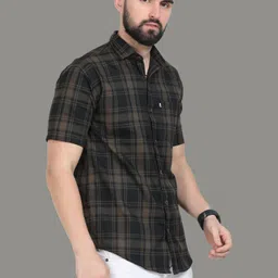 allwin paul Men Regular Fit Checkered Cut Away Collar Casual Shirt image 3