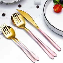 pepplo Stainless Steel Titanium Plating Shiny Gold Dinner Knife,(Pink,Set of 5) Stainless Steel Butter Spreader Set image 4