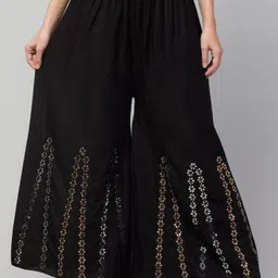fambee Women Flared Black Viscose Rayon Trousers-picture-10