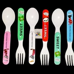 mirim Cartoon Printed Spoon & Fork (6+6) Melamine Dessert Spoon, Table Spoon Set-picture-12